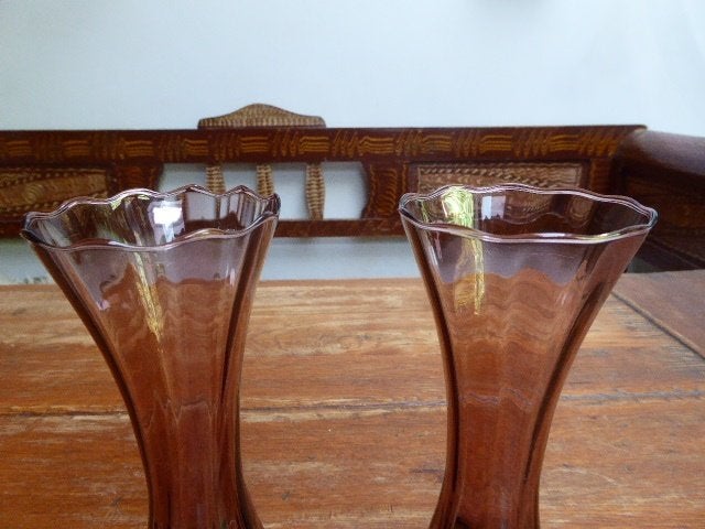 2 art deco optisch geblazen glazen vaasjes, Doyen, Antiek en Kunst, Antiek | Glas en Kristal, Ophalen of Verzenden