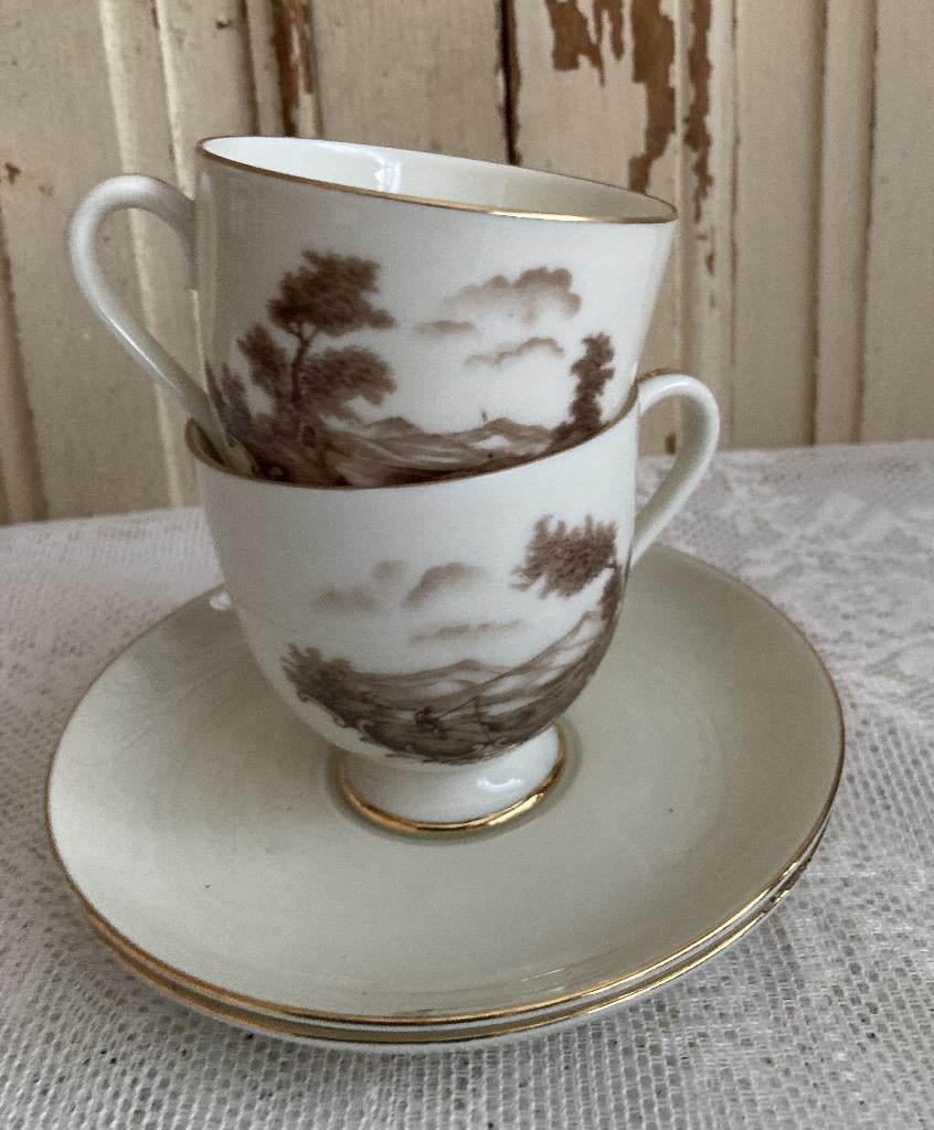 2x Brocante porseleinen kop en schotels / L Fürstenberg, Antiek en Kunst, Antiek | Servies los, Ophalen of Verzenden