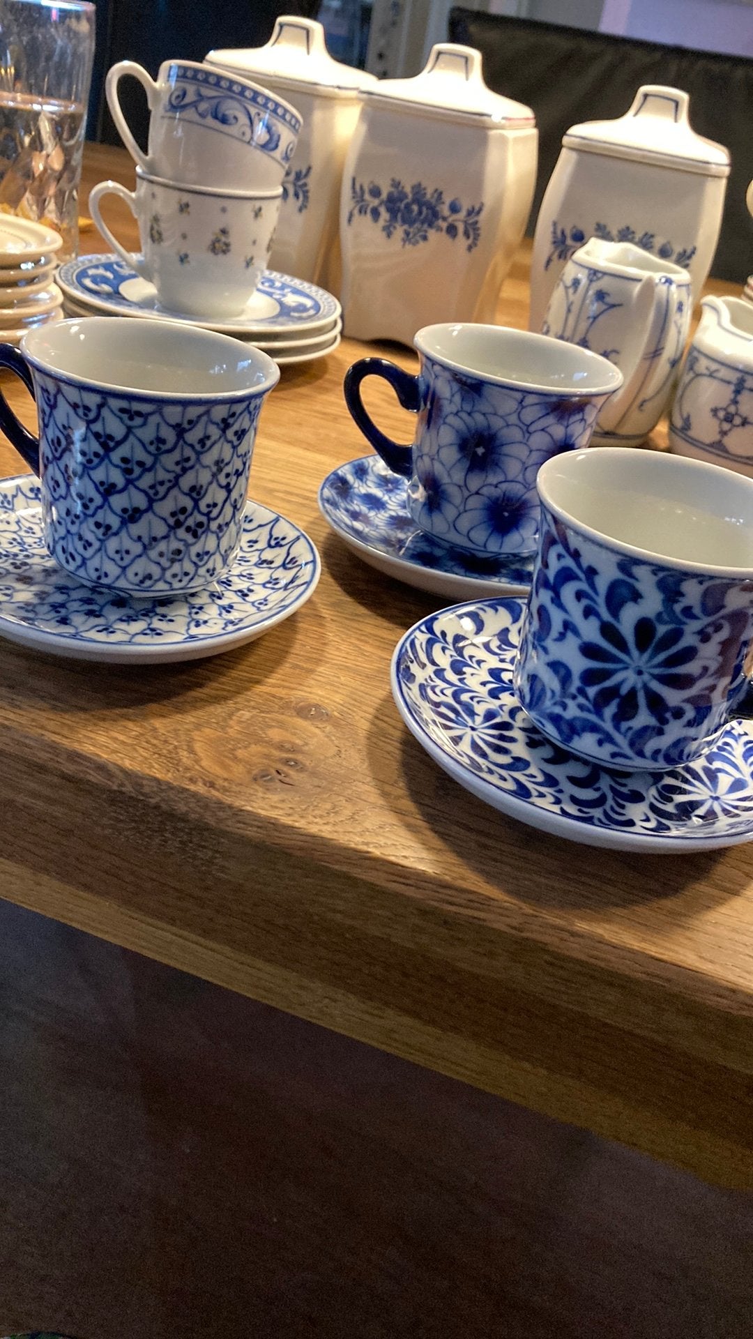 Antieke kop en schoteltjes blauwwit puntgaaf, Ophalen of Verzenden