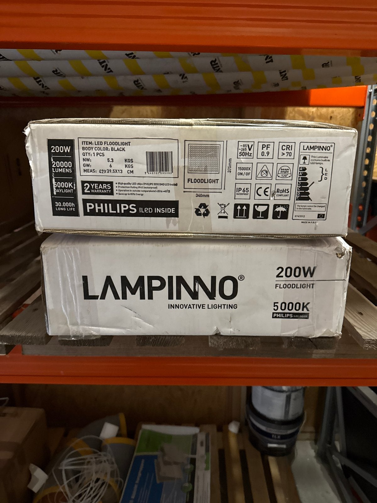 2x Lampinno LED Floodlight 200W 5000K Philips LED Inside, Ophalen, Nieuw, 200 tot 500 watt, Lamp met armatuur