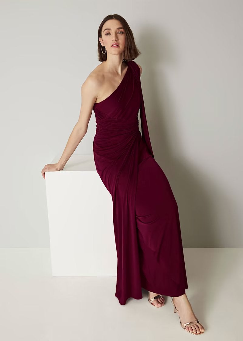 Phase Eight elegant luxe jurk lang bordorood één schouder 38, Maat 38/40 (M), Verzenden, Nieuw, Rood