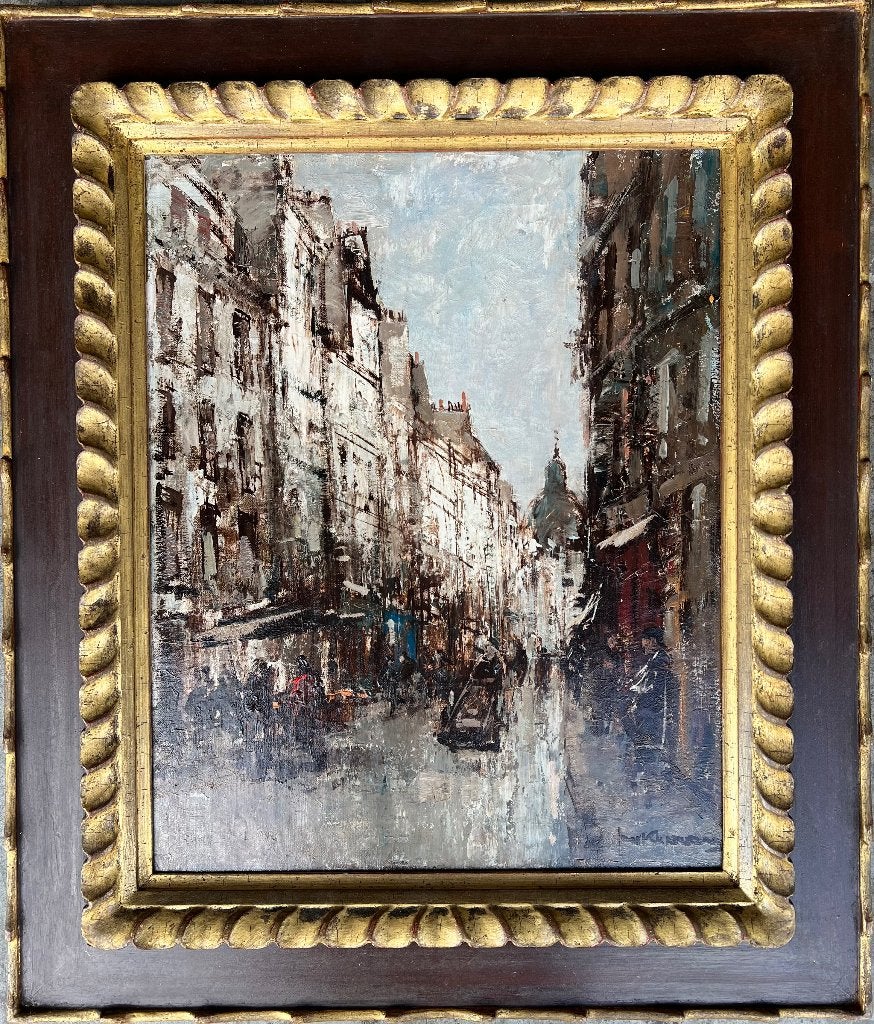 Jan Korthals, Rue de Seine Parijs, Ophalen of Verzenden, Impressionistisch, Olieverf, Stads- / dorpsgezicht