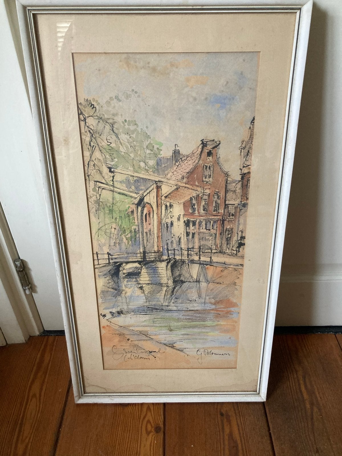 Aquarel Groenburgwal Amsterdam - G. Blommers, Ophalen, Tekening, Aquarel, Gesigneerd