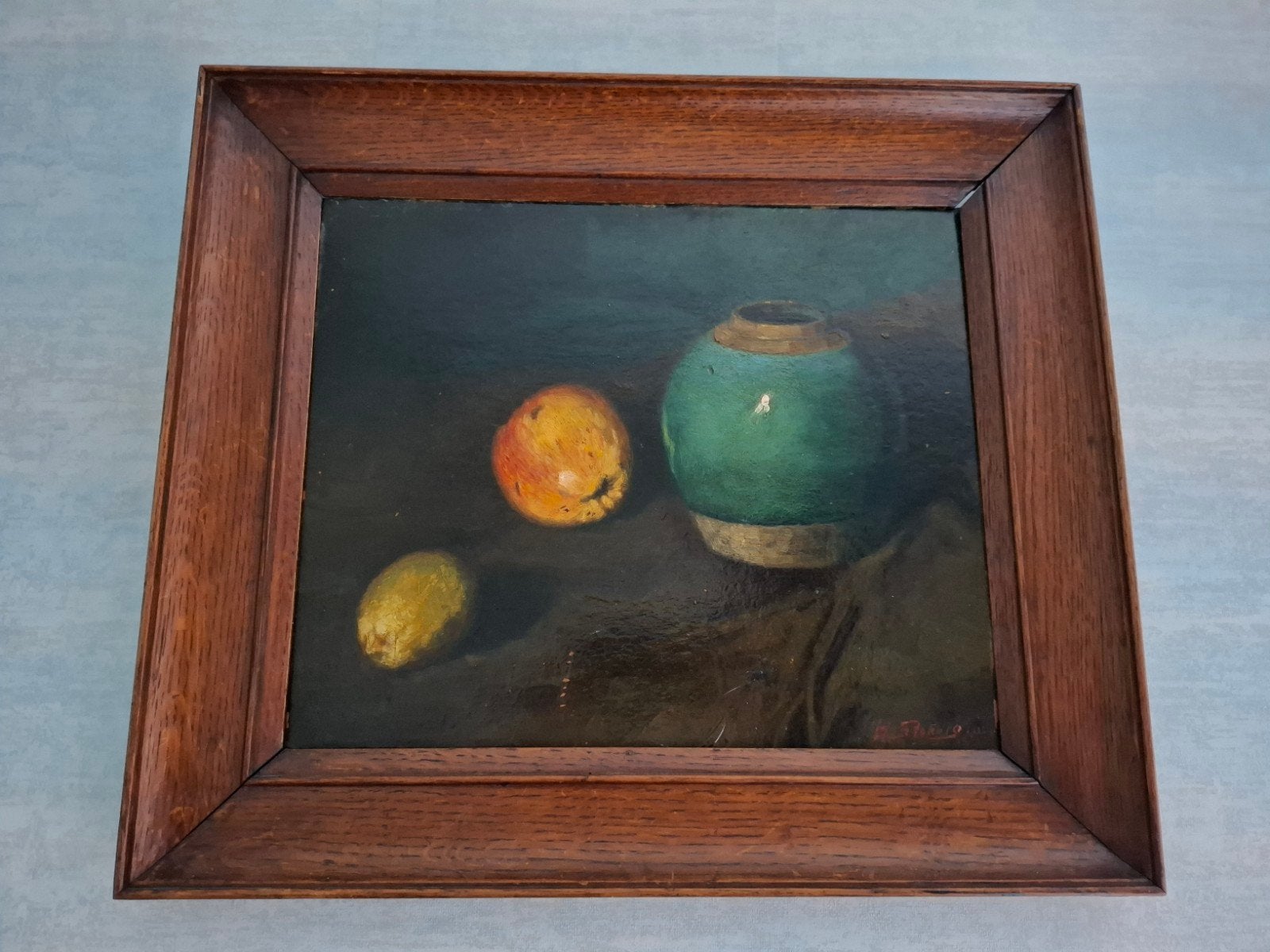 Stilleven met fruit en vaas - Olieverf op doek H.Stokvis, Antiek en Kunst, Ophalen of Verzenden
