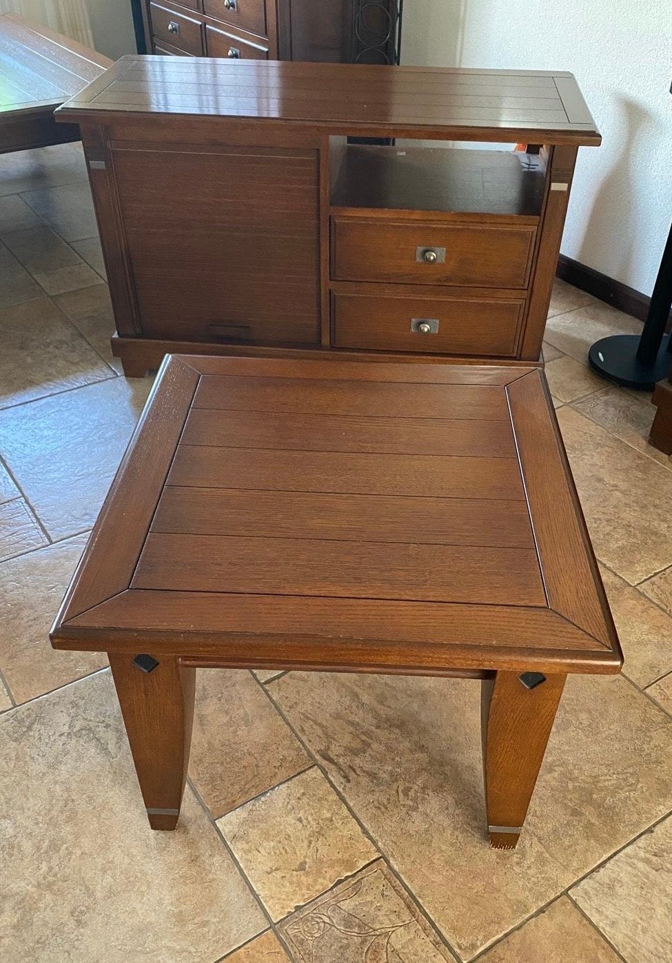 Set van 3: salontafel, bijzettafel en tv-meubel, Ophalen, Gebruikt, 100 tot 150 cm, Eikenhout