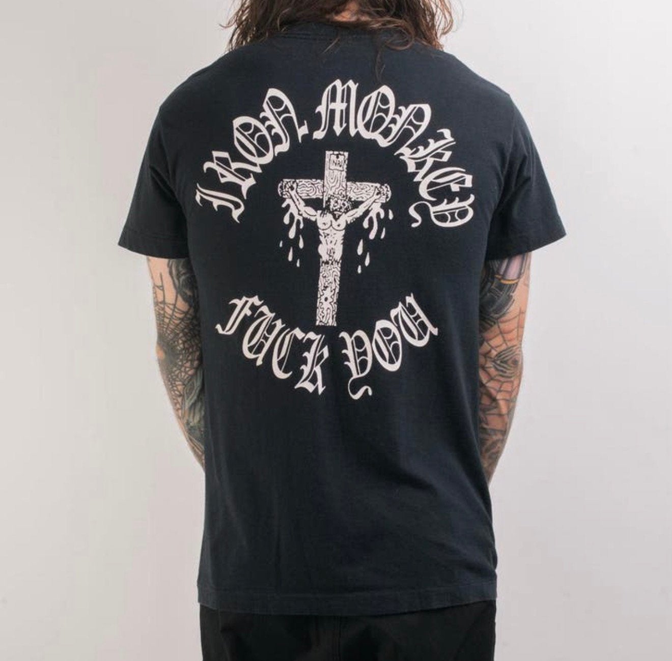 Vintage Iron Monkey T-shirt 90s Zeldzaam 1990 V-Neck Zwart L, Ophalen of Verzenden, Zo goed als nieuw, H, Kleding