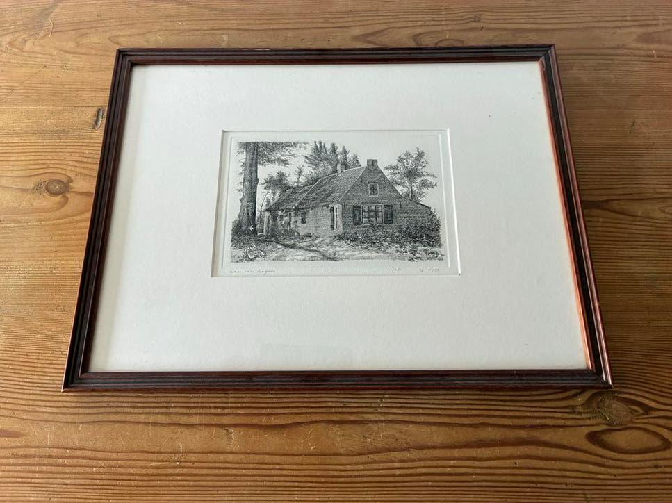 Pentekening Han van Hagen, Antiek en Kunst, Kunst | Etsen en Gravures, Ingelijst, Architectuur, Ophalen of Verzenden, 1950 - 1999
