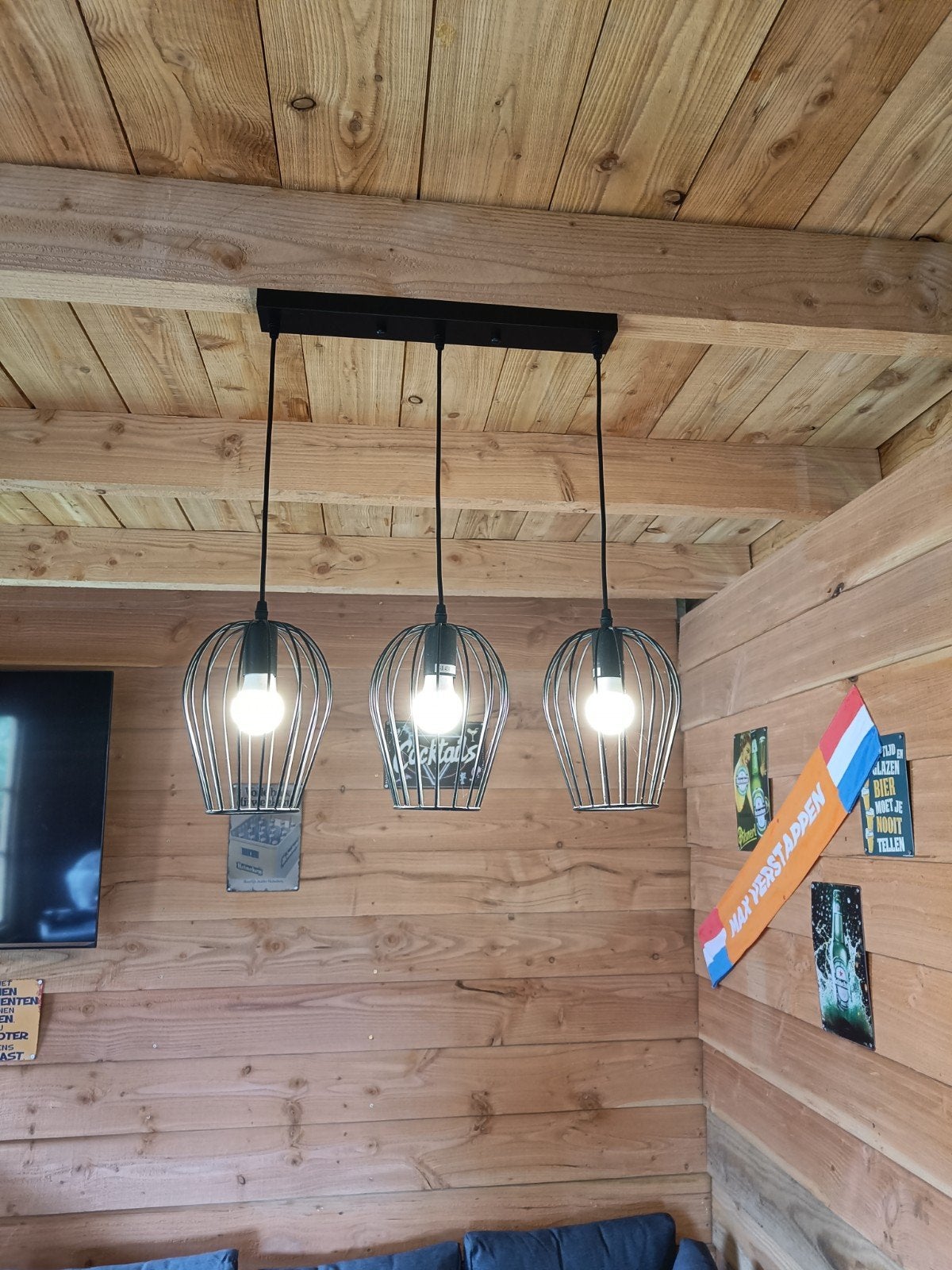 Plafondlamp met 3 verstelbare hanglampen, 50 cm breed, Huis en Inrichting, Lampen | Plafondlampen, Zo goed als nieuw, Metaal, Ophalen of Verzenden