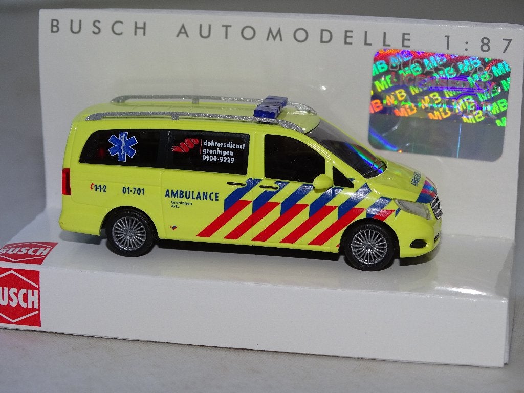 1/87 Busch  Mercedes Ambulance Groningen, Hobby en Vrije tijd, Ophalen of Verzenden, Nieuw, Auto, Overige merken