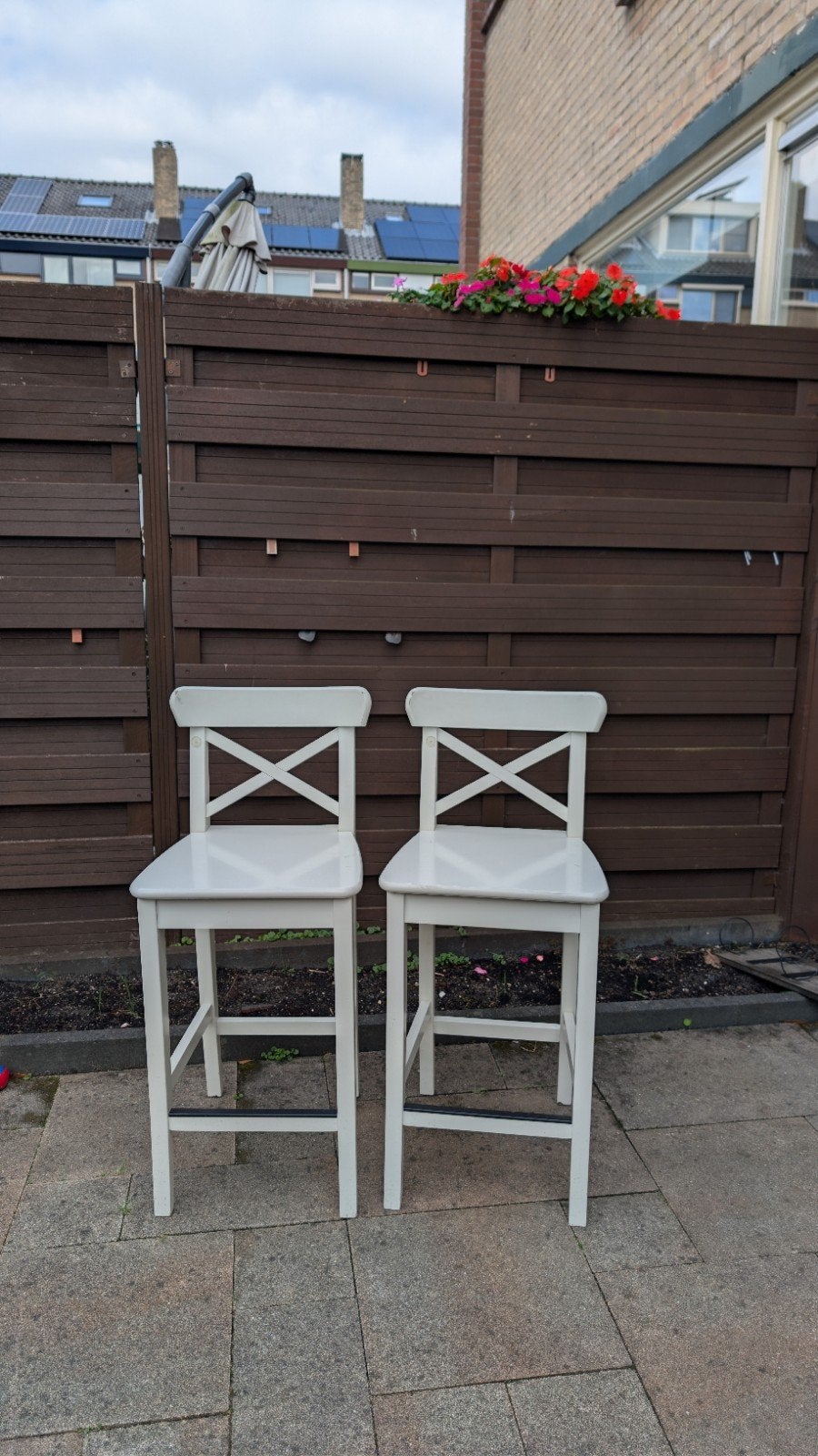 IKEA ROSENTORP barkrukken met rugleuning, wit (2 stuks), Ophalen, Gebruikt, Twee, Wit