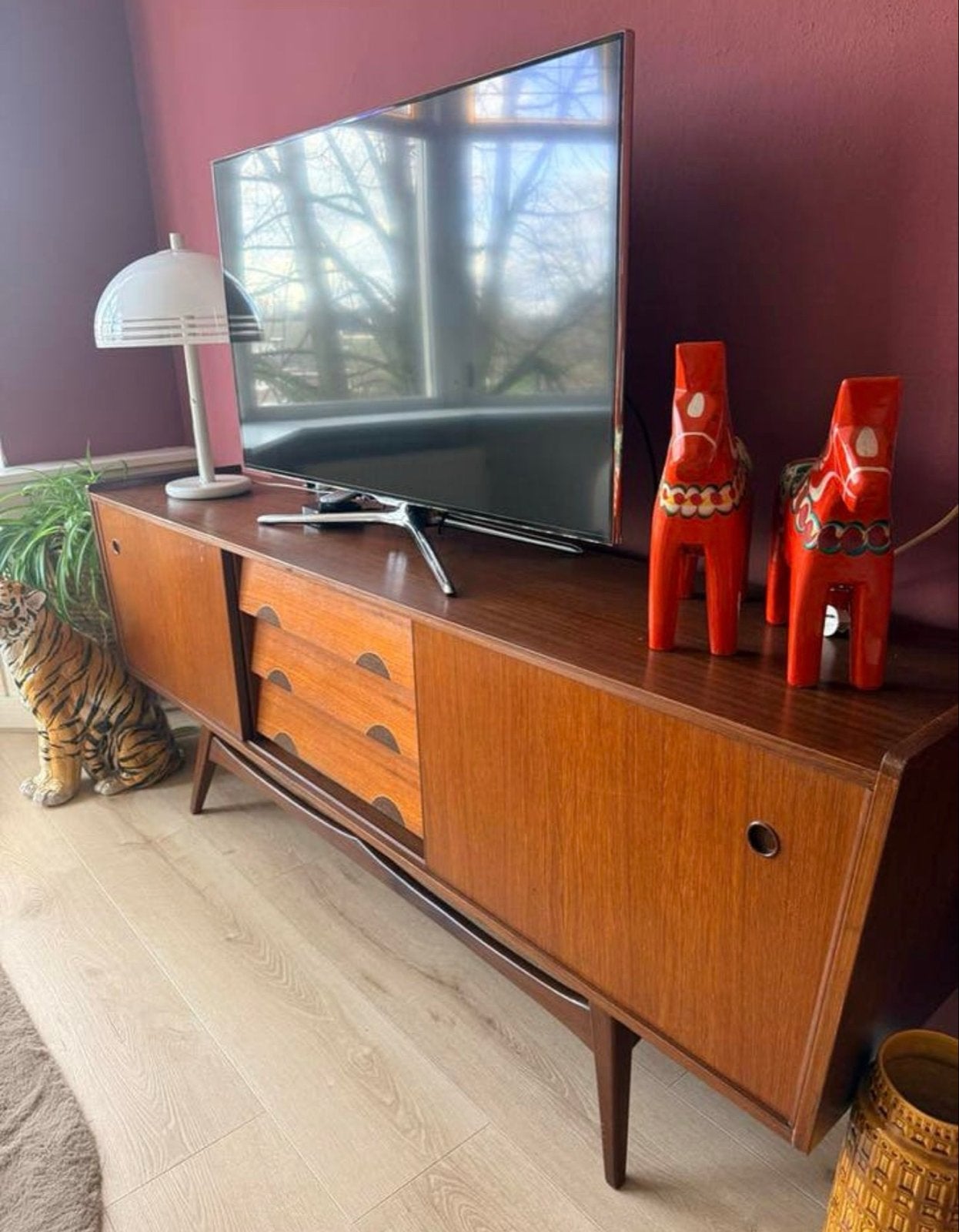 Deens design dressoir Mid Century Teakhout, Ophalen, Gebruikt, 150 tot 200 cm, Teakhout