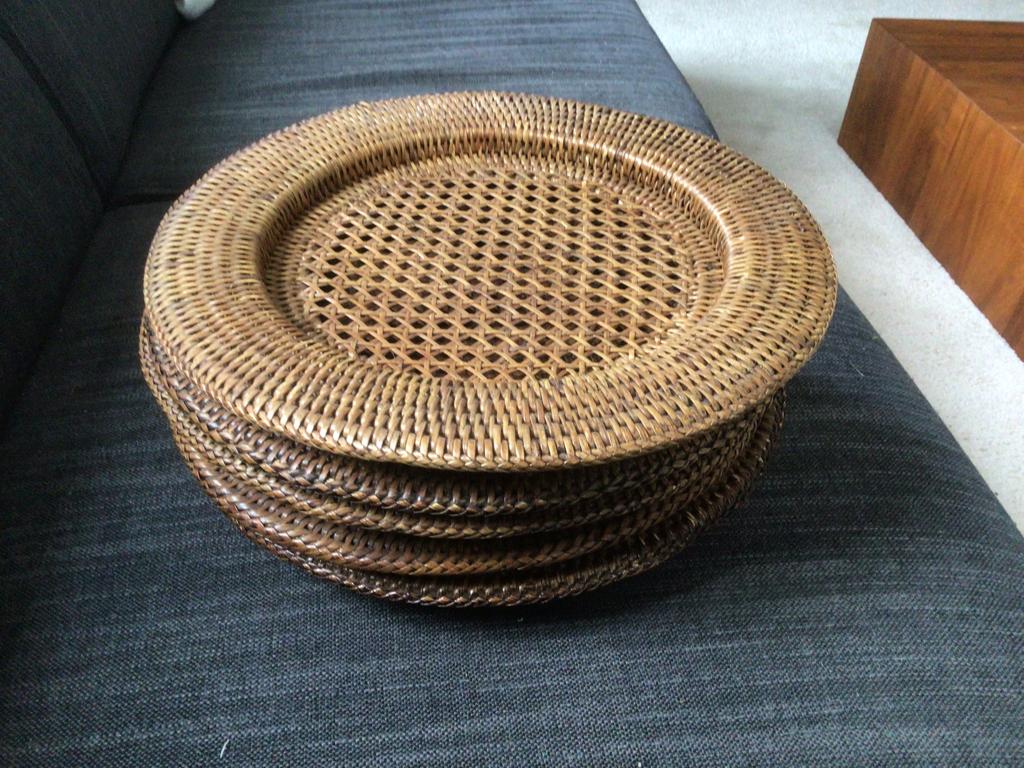 6 vintage geweven rotan onderborden, Ophalen, Zo goed als nieuw, Bord