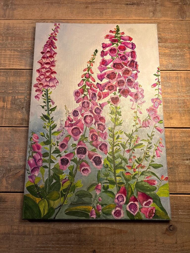 schilderij Vingerhoedskruid – handgeschilderd – 40x60 cm, Ophalen of Verzenden