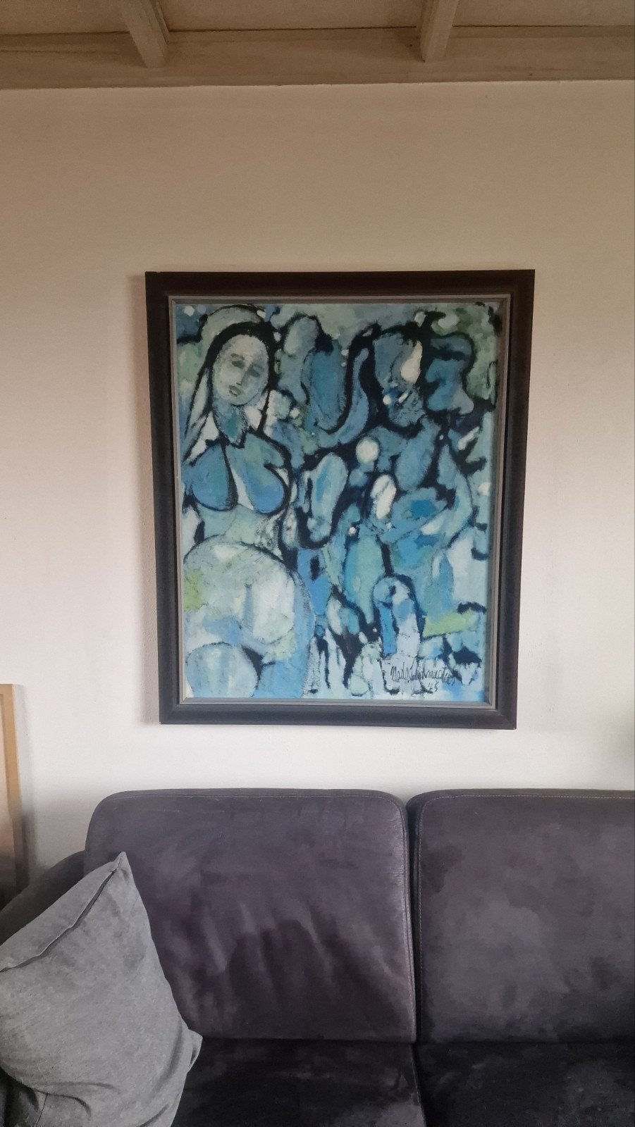 Abstracte figuren in blauwtinten - Gesigneerd schilderij, Antiek en Kunst, Kunst | Schilderijen | Modern, Ophalen, Figuren, Olieverf