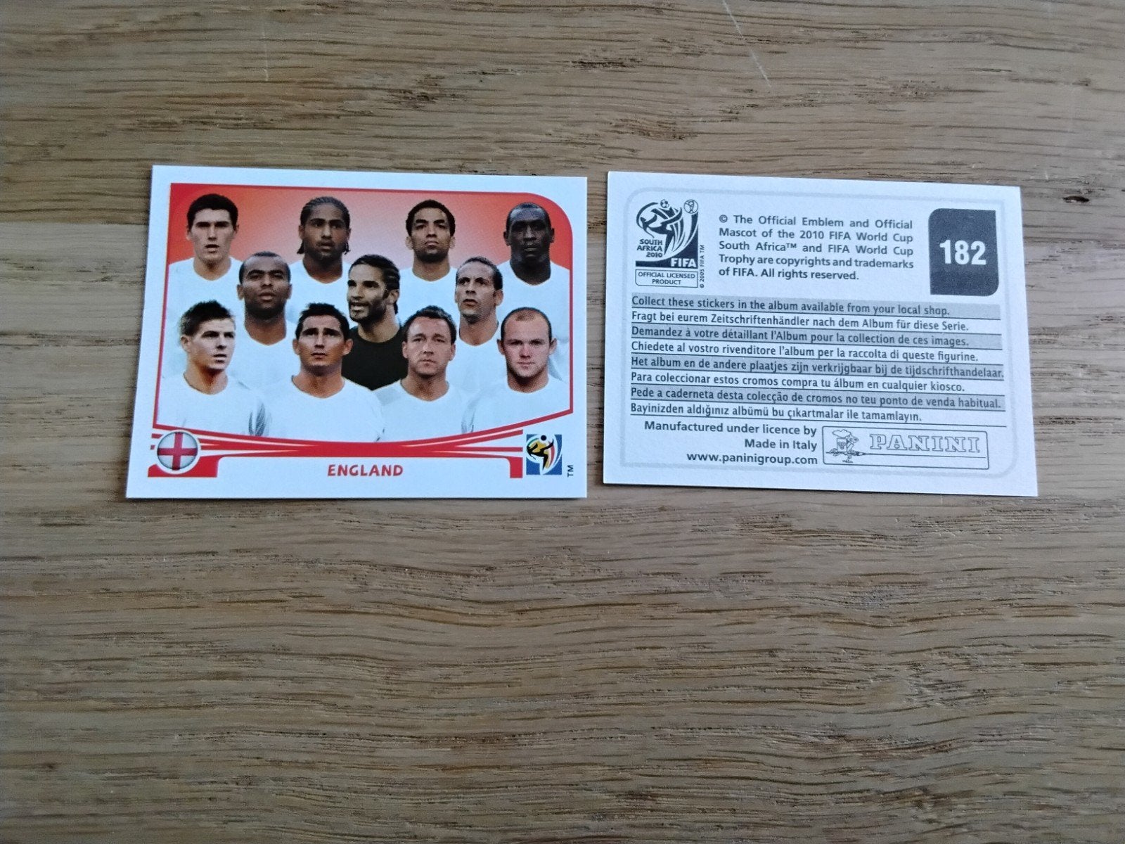 Panini WK 2010 Sticker - Engeland Teamfoto nummer 182, Ophalen of Verzenden, Zo goed als nieuw, Poster, Plaatje of Sticker