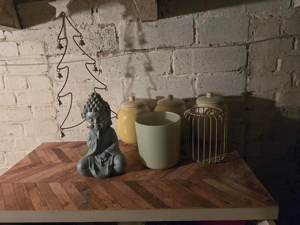 Decoratieve Boeddha Beeldje en Potten Set, Ophalen, Gebruikt, Meerkleurig, Oosters