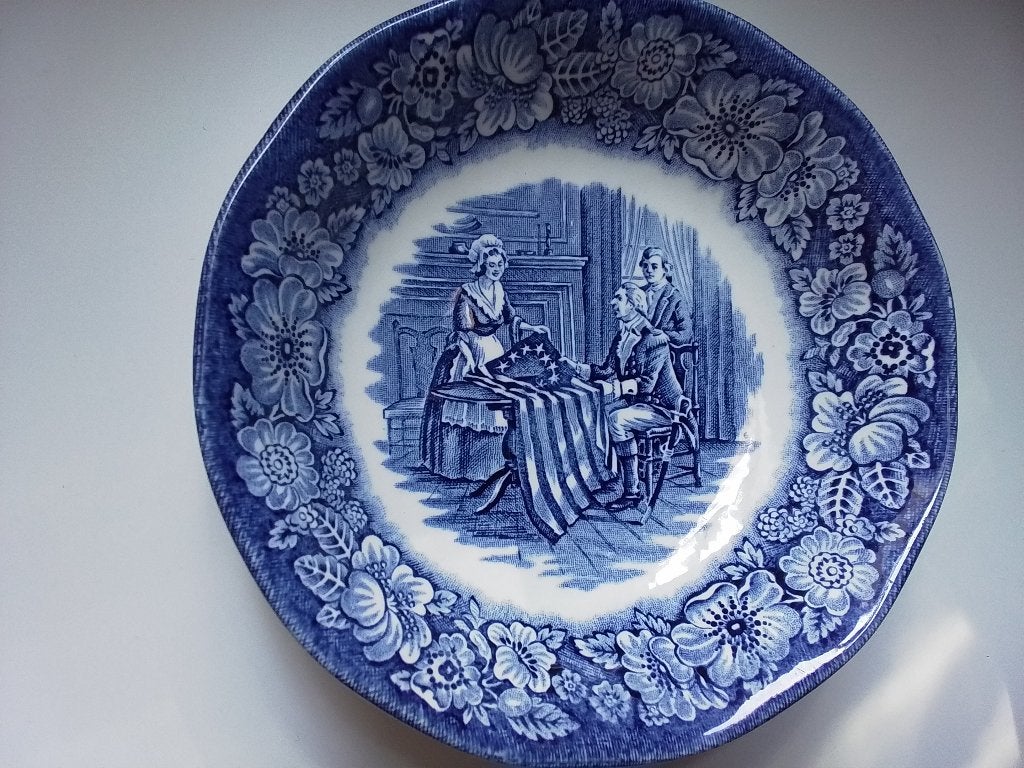 Vintage Liberty Blue "Historic Colonial Scenes" fruitschaal, Ophalen of Verzenden