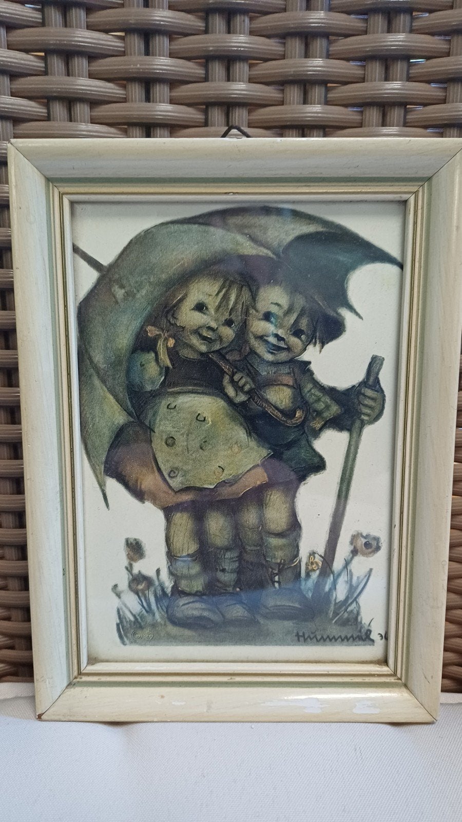 Vintage Hummel 36 ingelijste print - 'Paraplu Kinderen', Ophalen of Verzenden