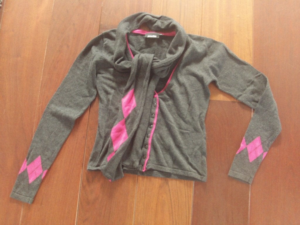 nieuw antraciet grijs/roze geruit vestje, sjaal, Promiss, S, Kleding | Dames, Truien en Vesten, Promiss, Verzenden, Nieuw, Maat 36 (S)