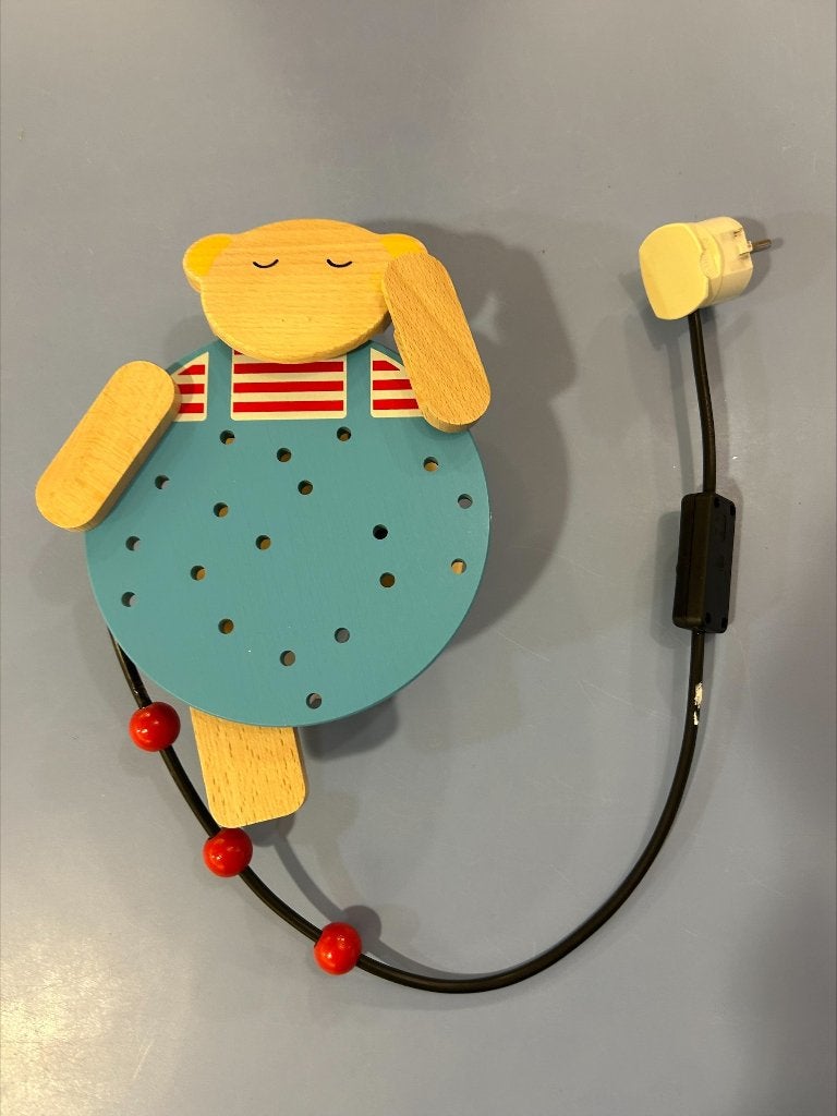Houten Kinderwandlamp Beer – Blauw, Ophalen, Gebruikt, Overige typen, Met licht