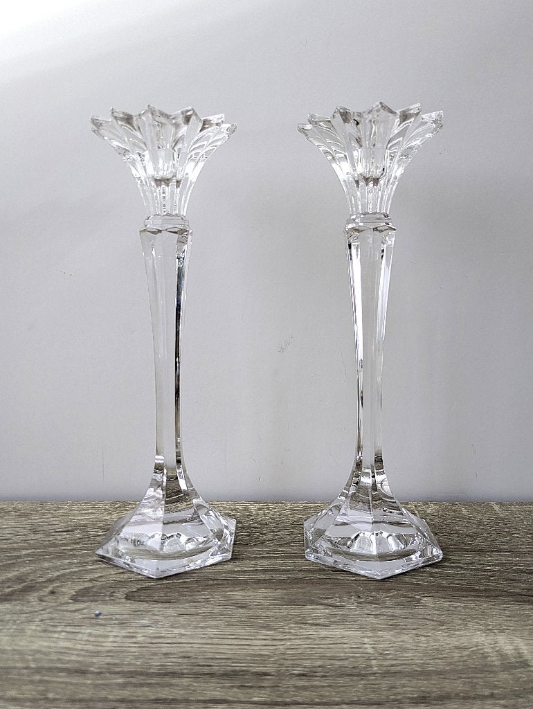 Mikasa Excelsior Kristal Kandelaars 24,5*7,5 cm set 2 stuks, Overige merken, Ophalen of Verzenden, Zo goed als nieuw, 24 cm