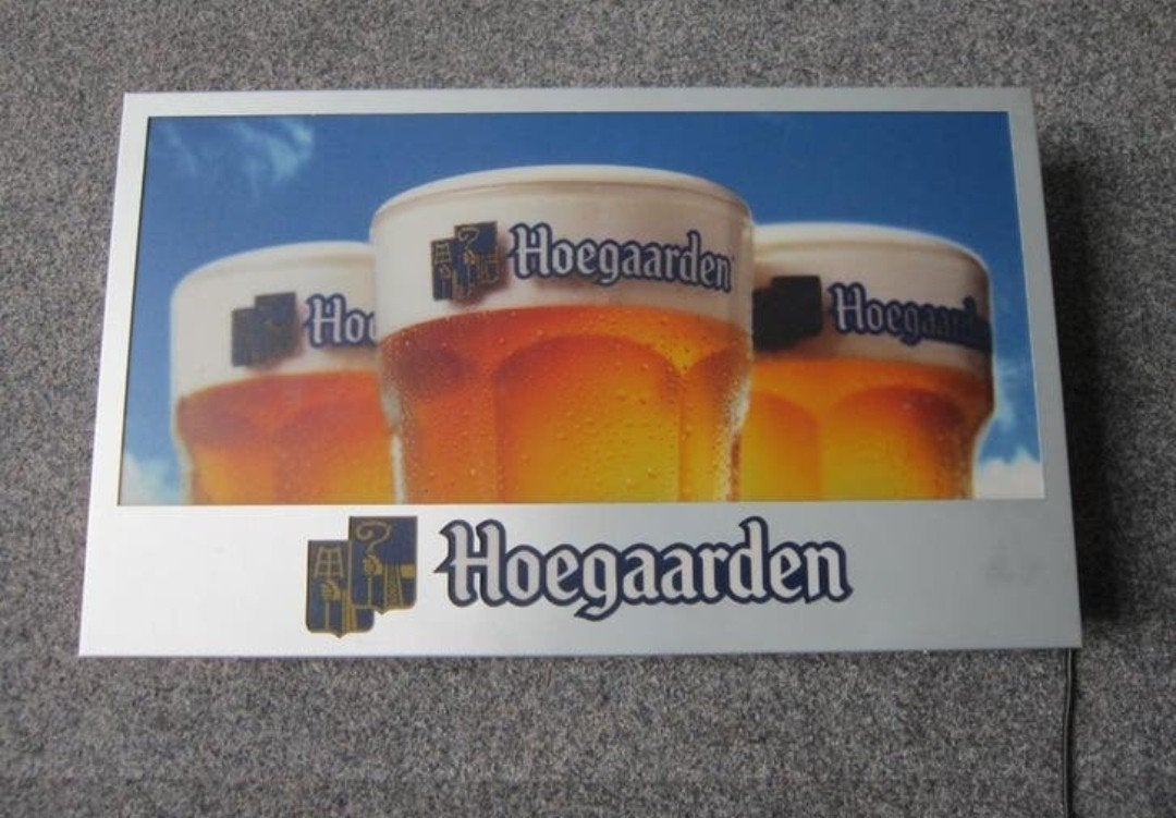 Oude Hoegaarden bier lamp - Lichtbak, Ophalen of Verzenden, Gebruikt, Lichtbak of (neon) lamp