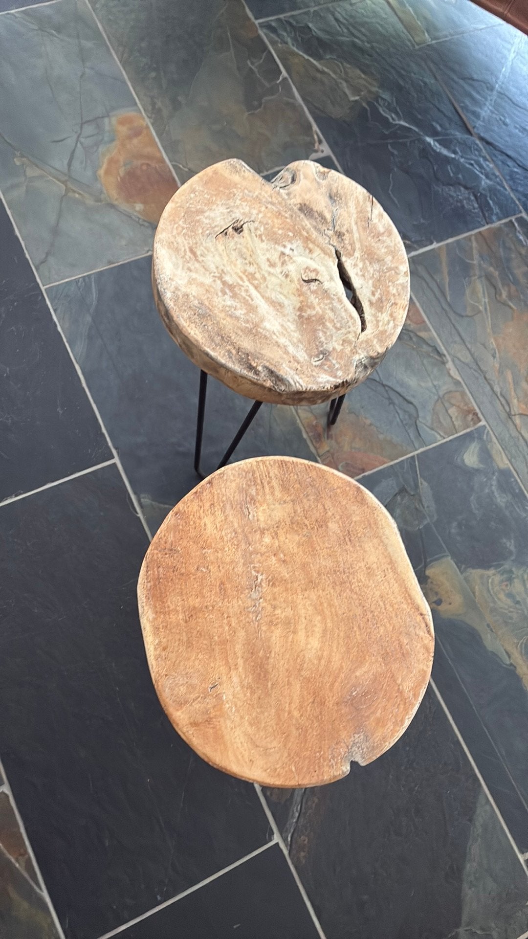 Teakhouten krukken / bijzettafels, Huis en Inrichting, Tafels | Bijzettafels, Minder dan 45 cm, Minder dan 55 cm, Gebruikt, Rond