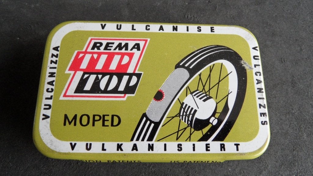 Rema Tip Top rijwielbanden reparatie blikje, 5 x 8 cm., Verzenden, Zo goed als nieuw, Gebruiksvoorwerp