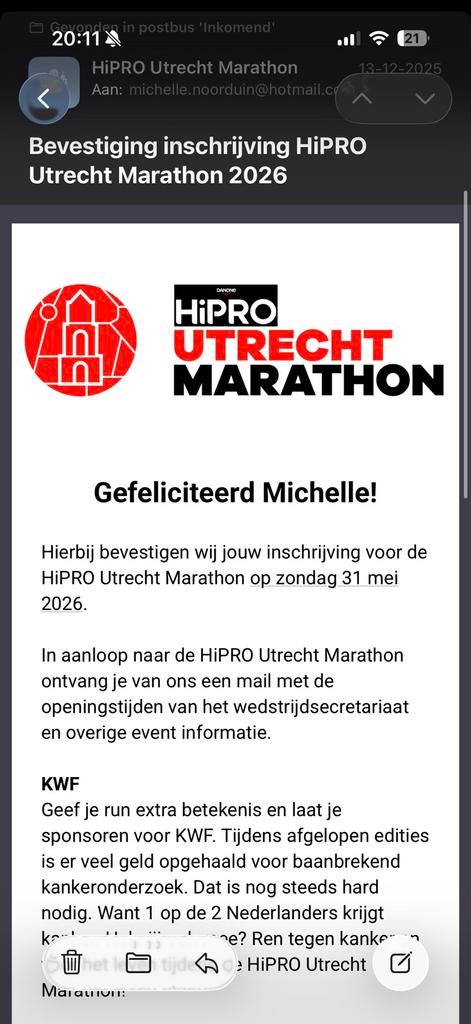 Hipro Utrecht hele Marathon, Tickets en Kaartjes, Evenementen en Festivals, Eén persoon