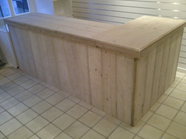 Unieke balie, toonbank L-model winkelbalie van steigerhout, Ophalen, Nieuw