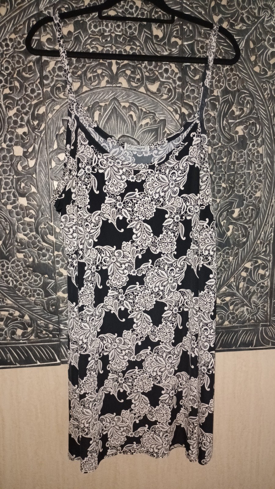 Magna A-lijn jurk, zwart/wit, maat 52/54, Kleding | Dames, Jurken, Zwart, Maat 46/48 (XL) of groter, Ophalen of Verzenden, Knielengte