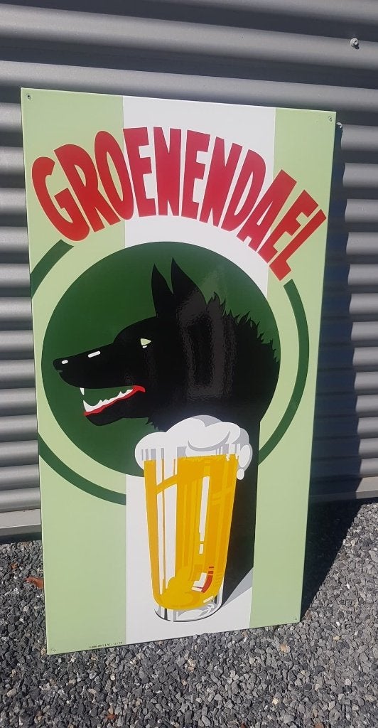 Emaillen groenendael belgische bier reclame decoratie bord, Ophalen, Zo goed als nieuw, Reclamebord