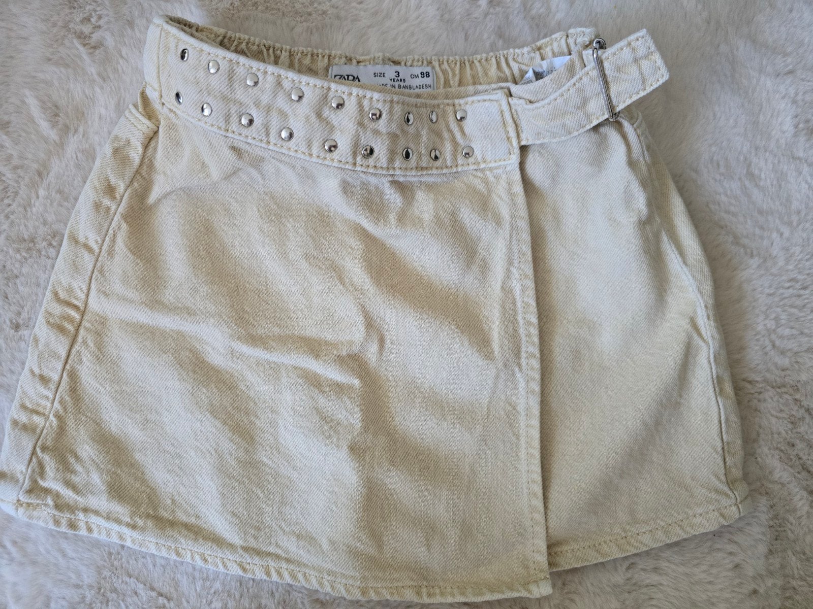 Zara Kids lichtgele/ecru denim wikkelrokje (skort) met studs, Verzenden, Nieuw, Zara Kids, Meisje