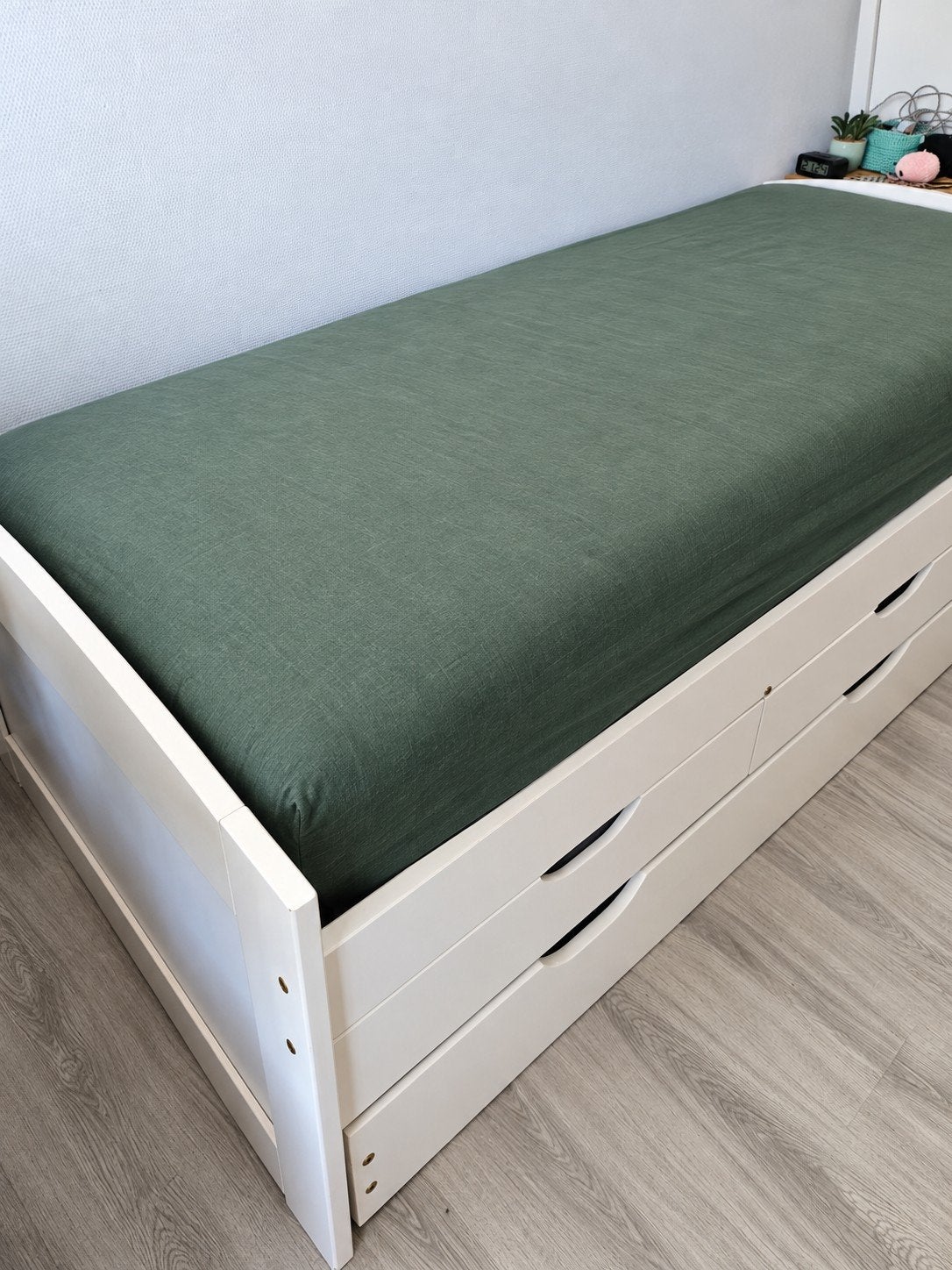 Eenpersoonsbed met uitschuifbaar logeerbed en lades, Ophalen, Gebruikt, 90 cm, Eenpersoons