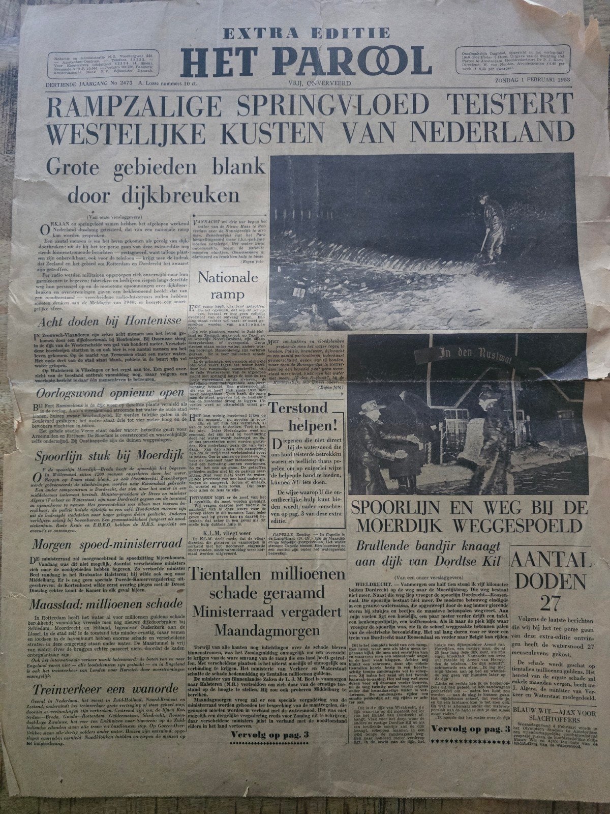 Unieke set 16 ORIGINELE Kranten Watersnoodramp 1953 2-17 feb, Ophalen of Verzenden, Gelezen, Krant