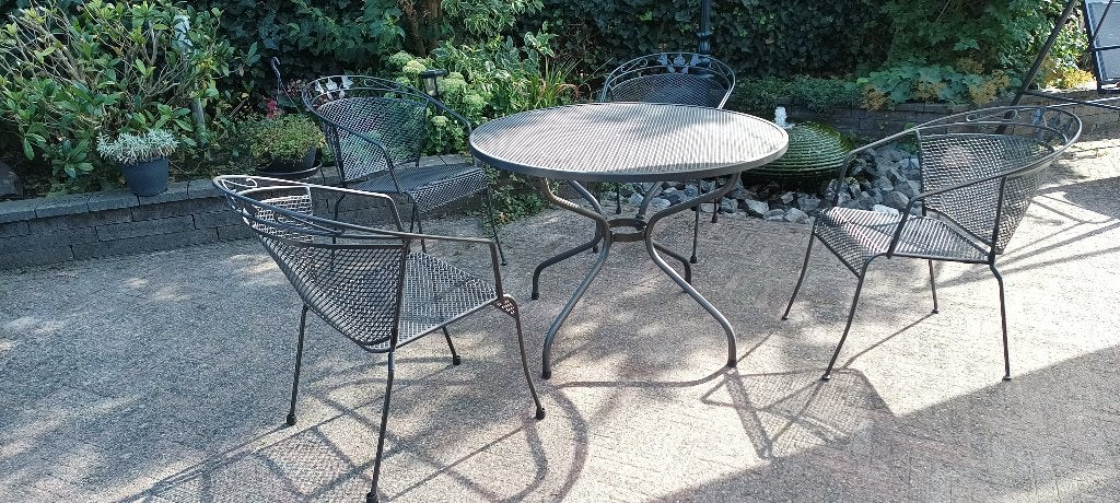 Mooie Ketler tuinset, tafel rond 105 cm  + 4 stoelen, Ophalen, Gebruikt, Overige materialen, 4 zitplaatsen