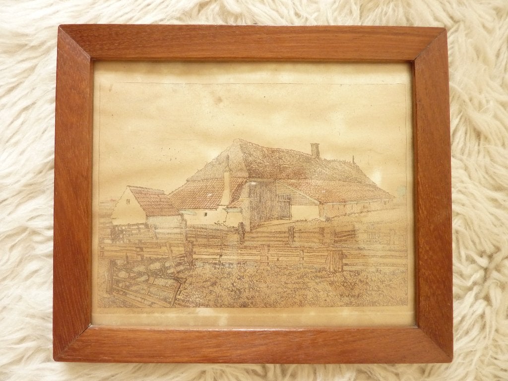 Texelse boerderij. Waarschijnlijk de Worsteltent de Dennen., Antiek en Kunst, Kunst | Tekeningen en Foto's, Ophalen of Verzenden