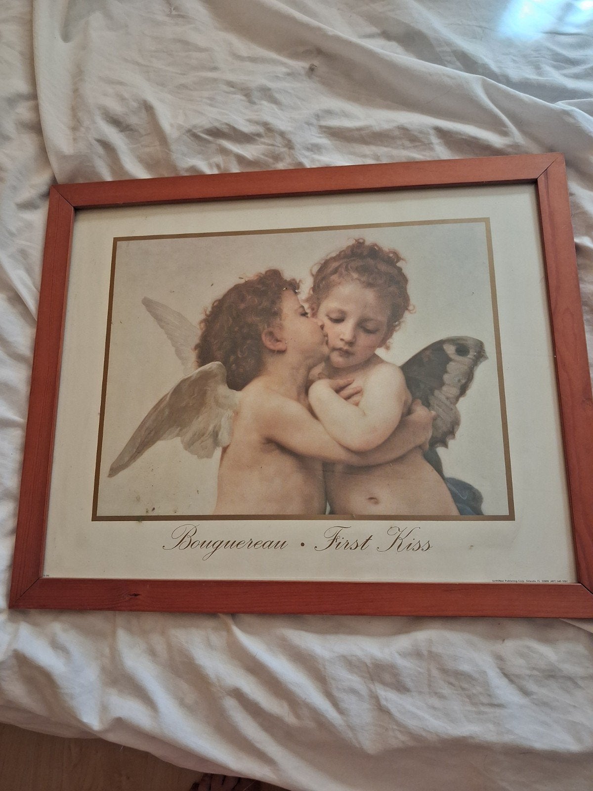 Gelijist reproductie "De eerste kus"Bouguereau, Huis en Inrichting, Woonaccessoires | Schilderijen, Tekeningen en Foto's, Ophalen of Verzenden