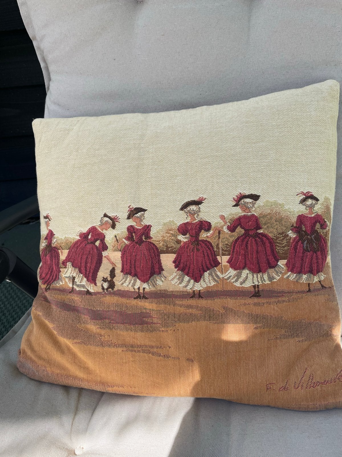 2 Brocante Kussenhoezen met Historische Afbeelding, Ophalen, Overige merken, Gebruikt, Meerkleurig