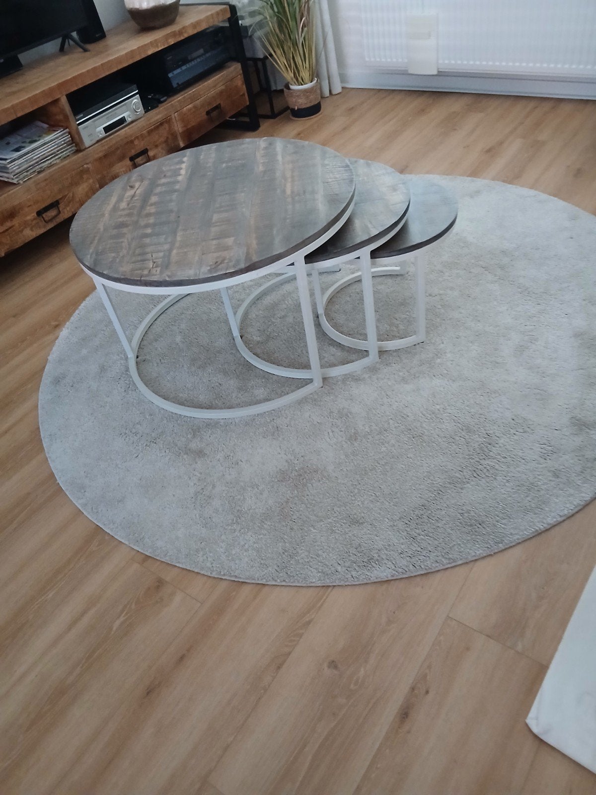 Set van 3 ronde bijzettafels - industrieel design, Ophalen of Verzenden