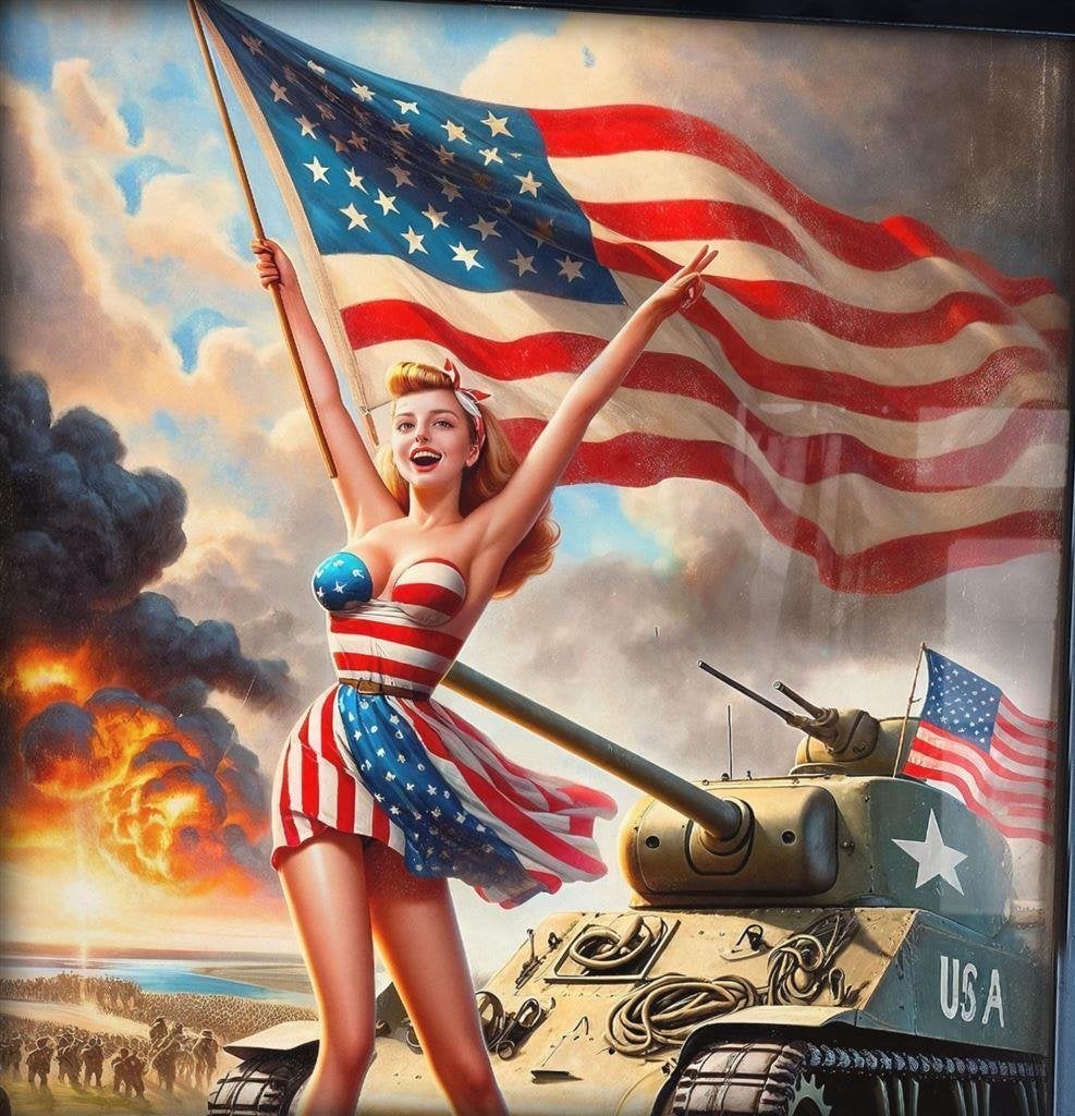 [Poster in Frame] Amerikaanse propaganda Pin up tank, Verzamelen, Verzenden, Amerika, Foto of Poster