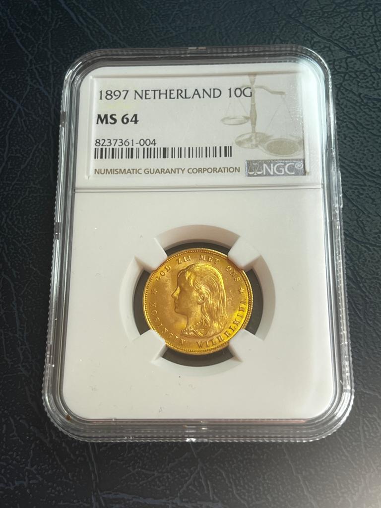 Gouden tientje Wilhelmina 1897 NGC MS 64, Postzegels en Munten, Ophalen of Verzenden, Koningin Wilhelmina, 10 gulden