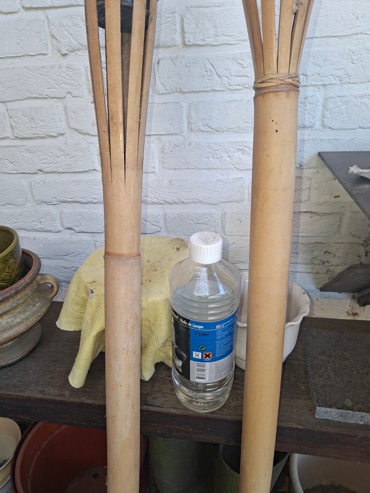 Set van 2 bamboe tuinfakkels,met eventueel 2L lampolie, Ophalen