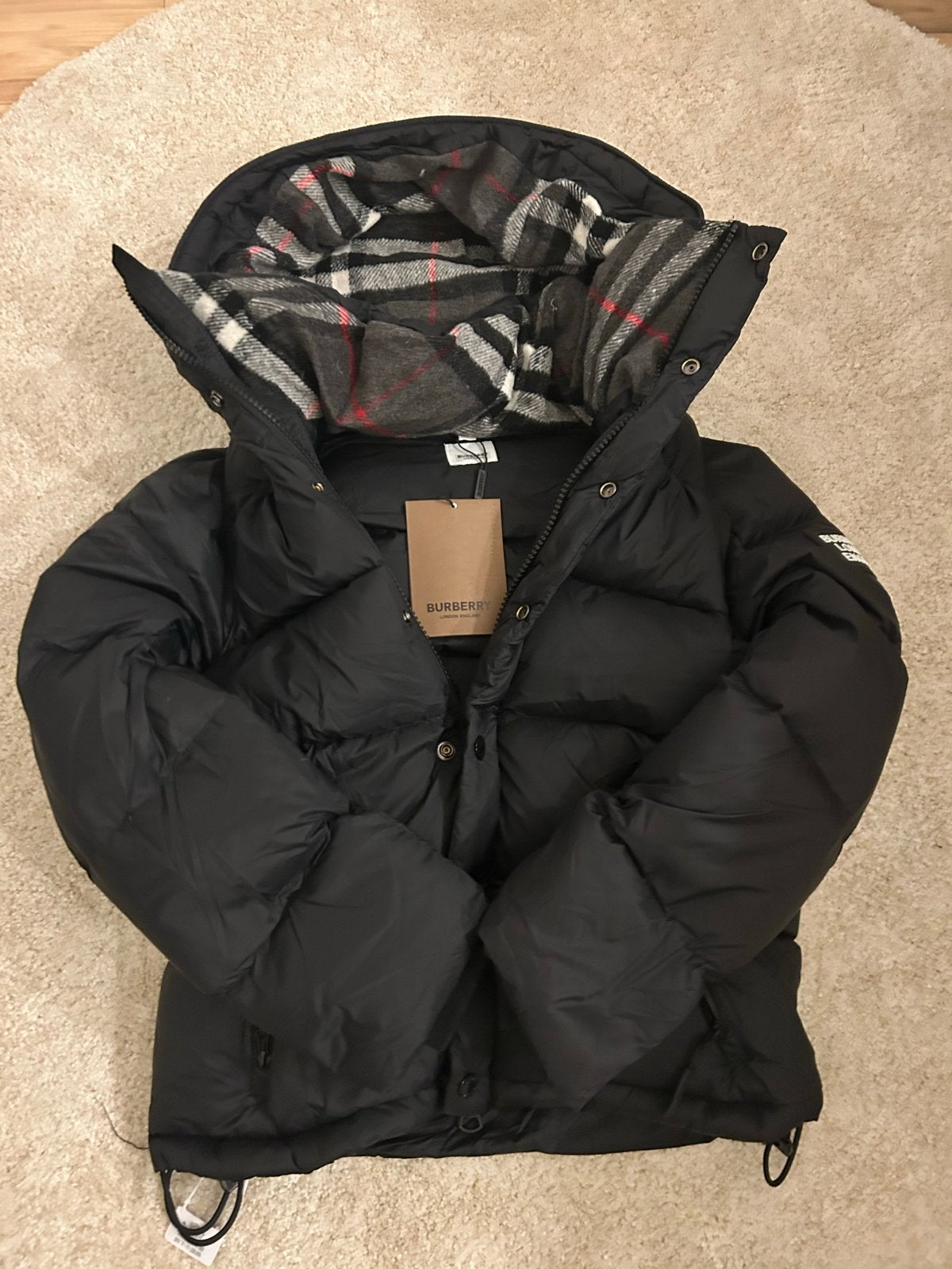 Burberry Puffer Jas Zwart met Nova Check Capuchon, Verzenden, Nieuw, Zwart