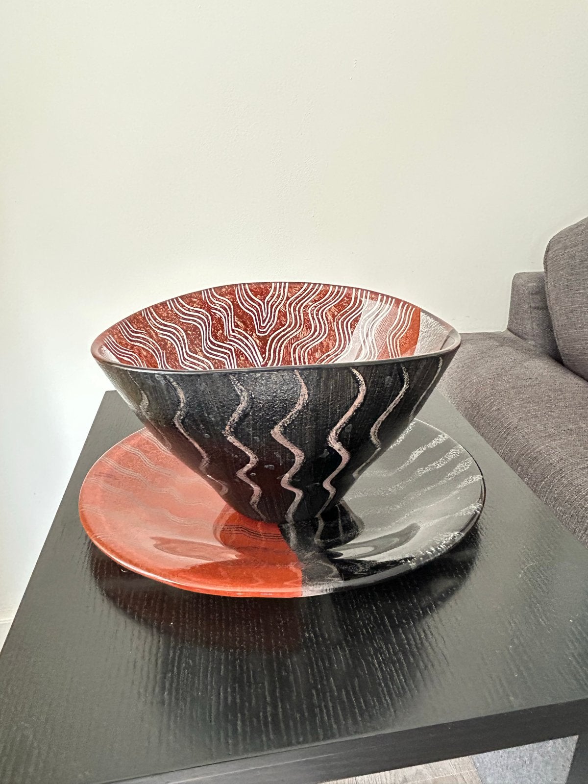 Kosta Boda Tonga glasschaal met schotel Monica Backström, Antiek en Kunst, Ophalen