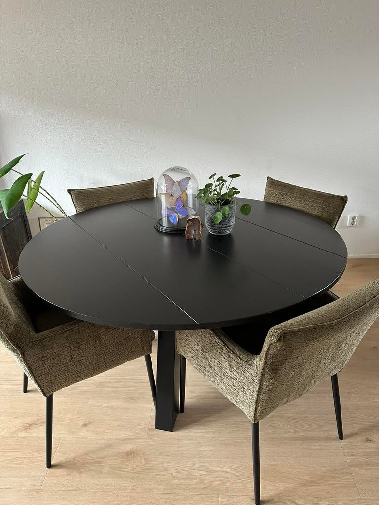 Ronde eettafel zwart, Ophalen, Gebruikt, 150 tot 200 cm, Rond