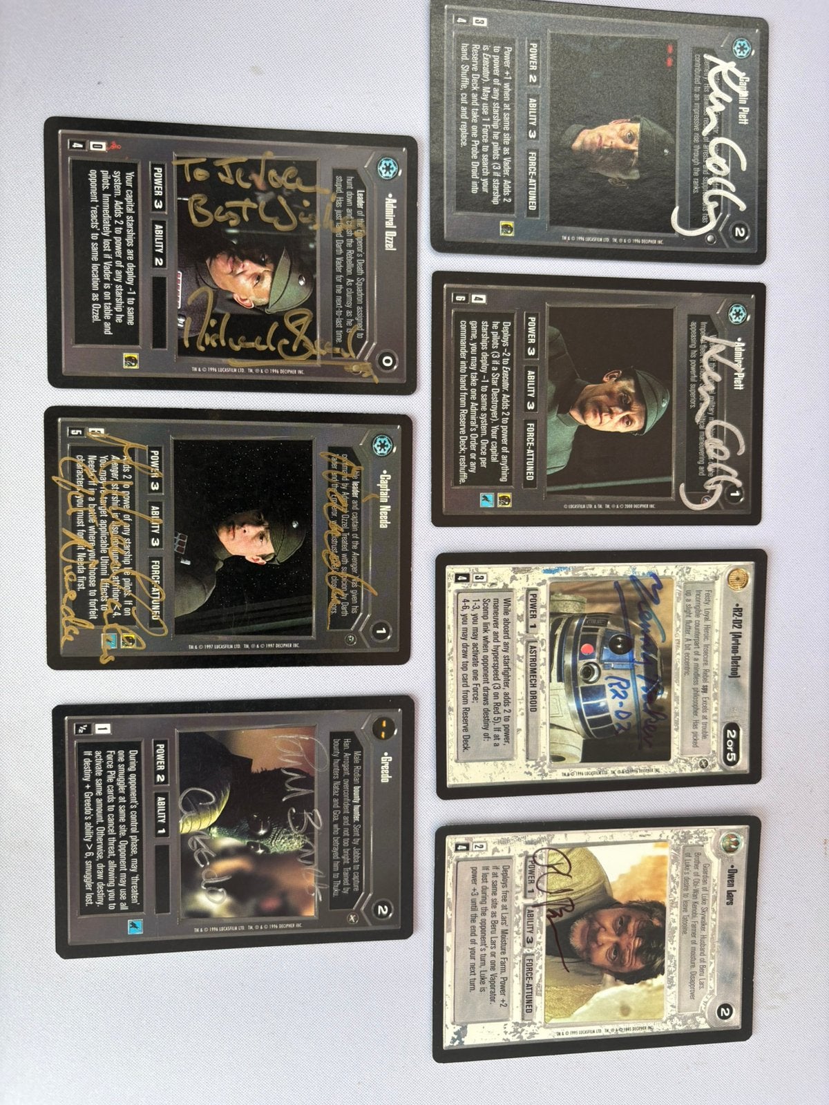 7x Gesigneerde swccg kaarten, Verzenden, Gebruikt
