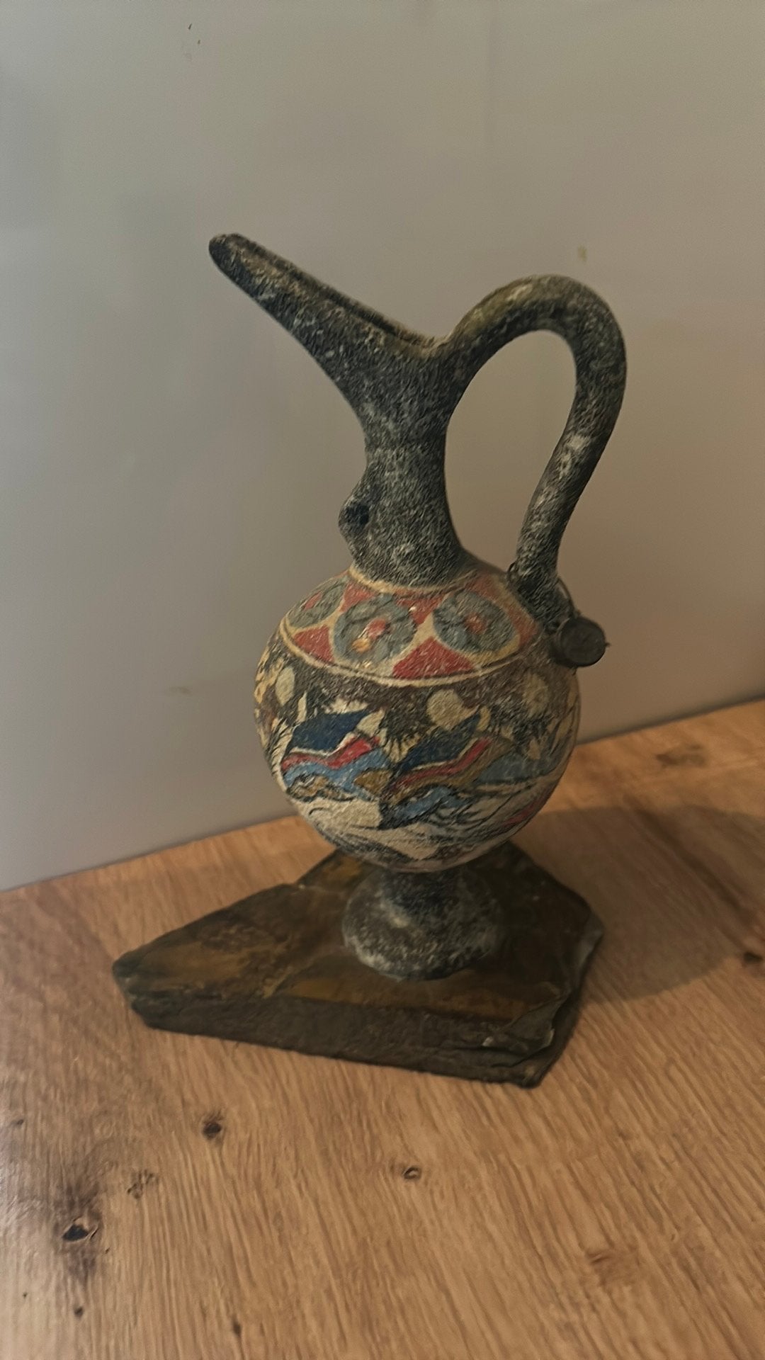 Decoratieve kruik op stenen voet, handgeschilderd, Ophalen of Verzenden