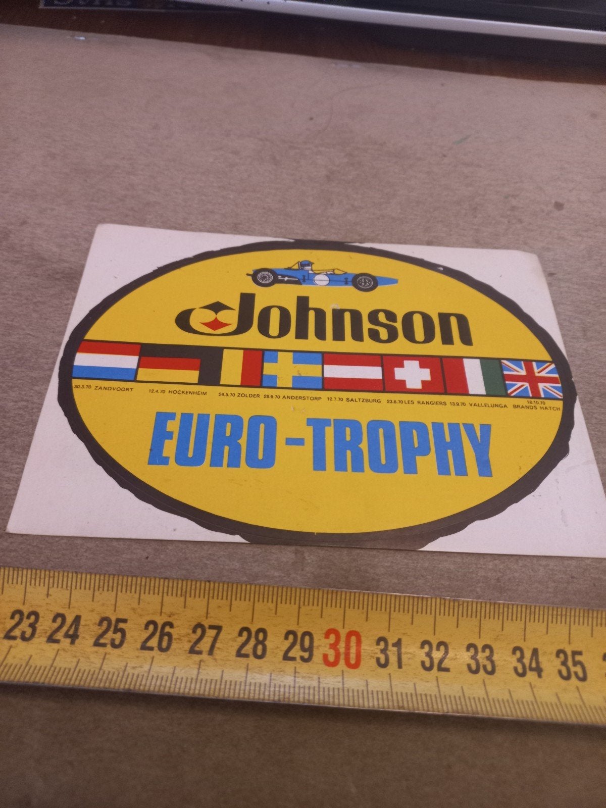 Vintage Johnson Euro-Trophy Sticker Formule 1 Auto's, Verzamelen, Ophalen of Verzenden, Gebruikt