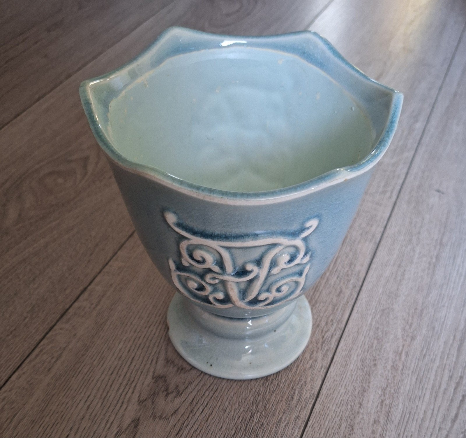 PTMD Collection blauwe keramieken sierpot 17  15 cm, Gebruikt, Rond, Ophalen of Verzenden, Aardewerk